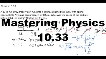 Mastering Physics Solution, "A 12 kg runaway grocery cart runs into a spring, attached to a wall,