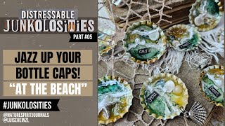 How to jazz up BOTTLE CAPS for your junk journal! I need a vacation 'AT THE BEACH' #junkolosities
