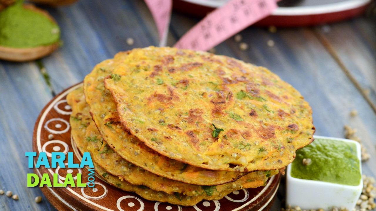 Bajra, Carrot and Onion Uttapa by Tarla Dalal