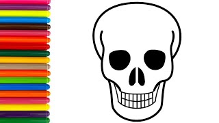 Drawing And Coloring Easy A Cute Skull And Bones 💀☠🌈Drawing For Kids And Toddlers 💀☠ 🌈 #025
