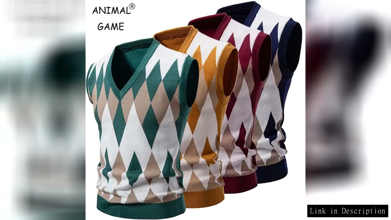 New Mens Argyle Knitwear Vest V Neck Sleeveless Casual Slim Fit Pullover Knitted Sweater lightweight