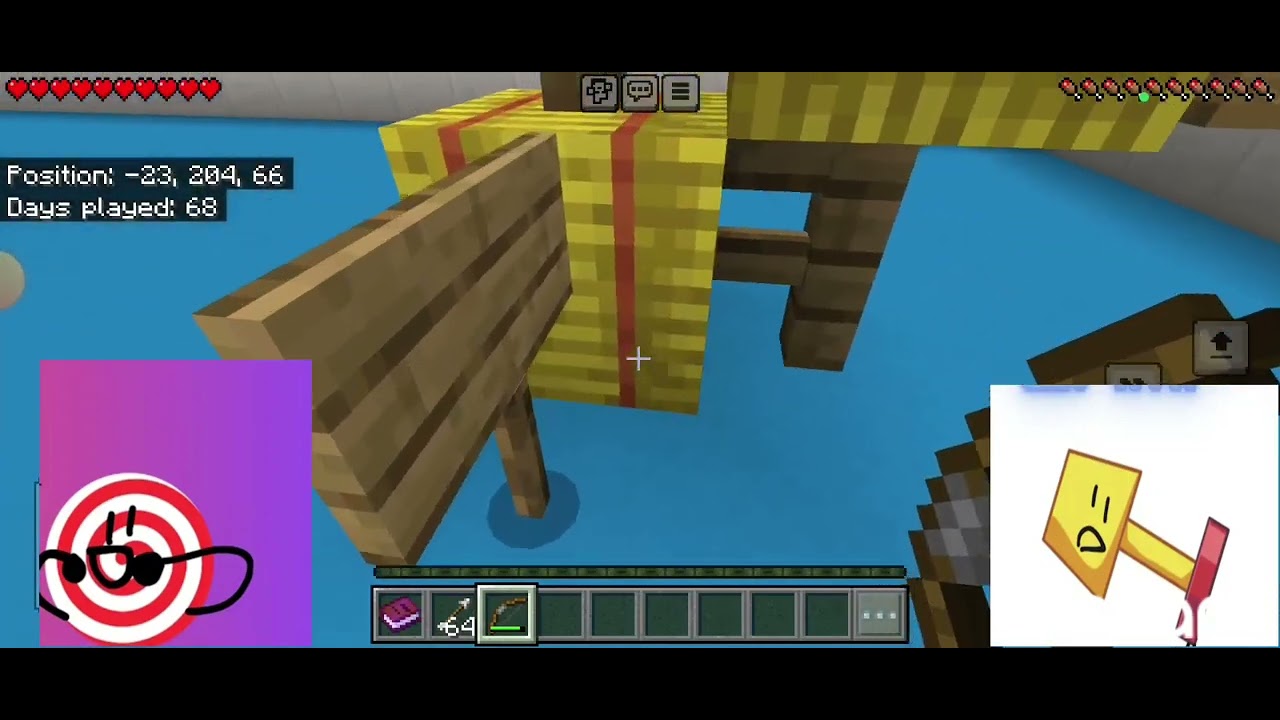 peppermint and lamp play Minecraft in the bow arena in a handmade ...