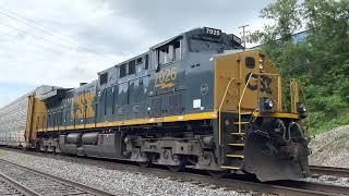 A Long CSX Eastbound Autorack Train Q216 Departs Connellsville, PA