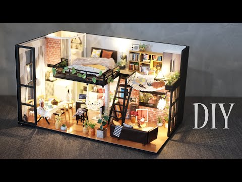 DIY Miniature Dollhouse Kit - Literary Utopia - Duplex Apartment - Relaxing Satisfying Video