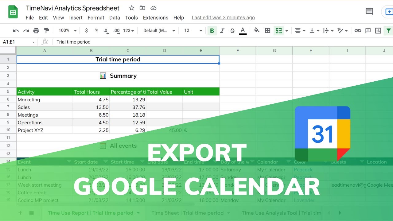 How to export Google Calendar to Excel (In 3 Clicks!) YouTube