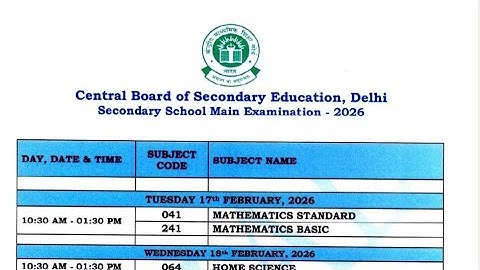 Class 10th CBSE board exam datesheet 2026 / cbse board exam date sheet 2026 class10 / 10th datesheet