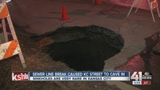 Sewer line break caused KC sinkhole