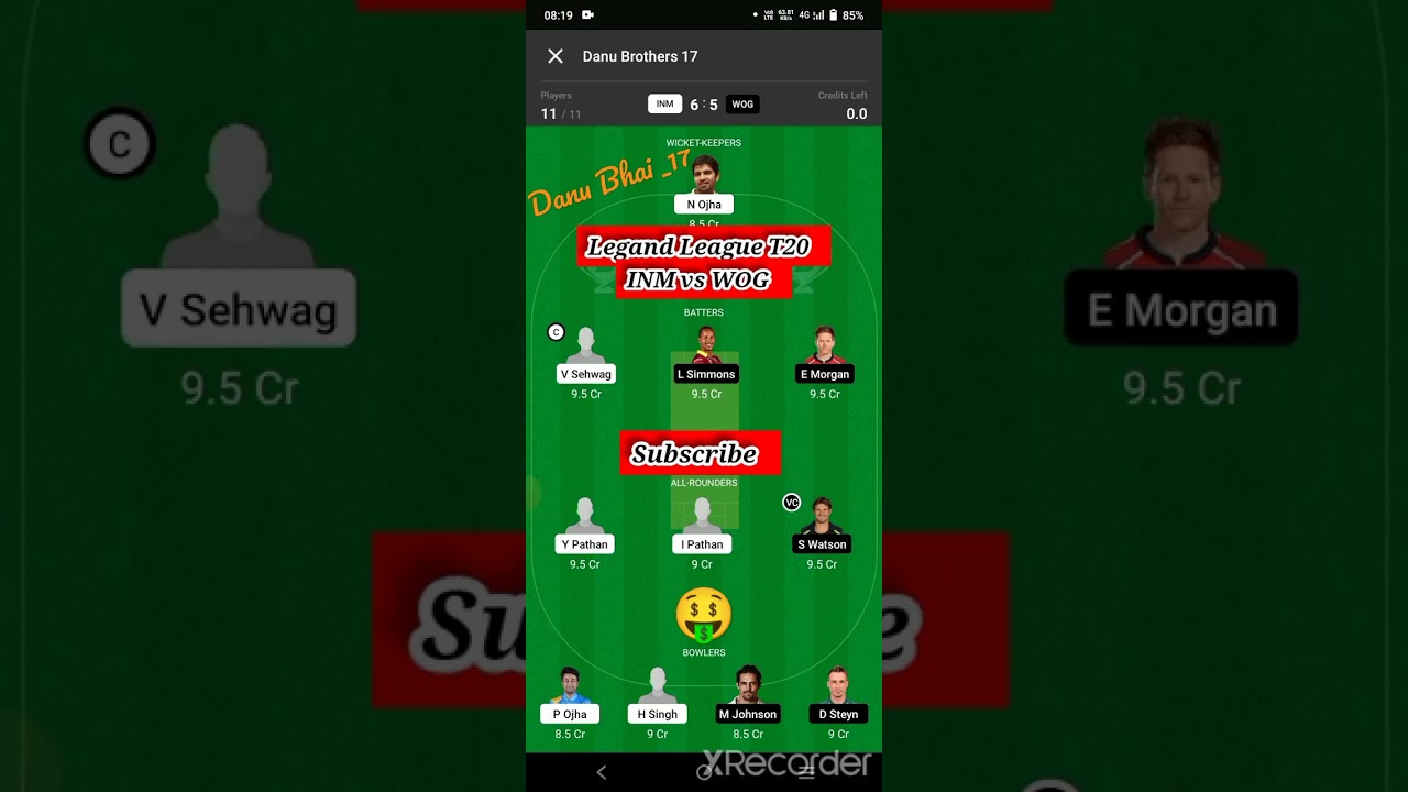 September 16, 2022 | INM vs WOG | dream 11 team | Indian Maharajas vs World Giants dream team 