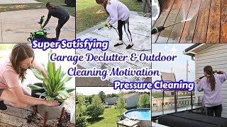 GARAGE DECLUTTER & OUTDOOR CLEANING MOTIVATION | PRESSURE WASHING OUR AREA RUG