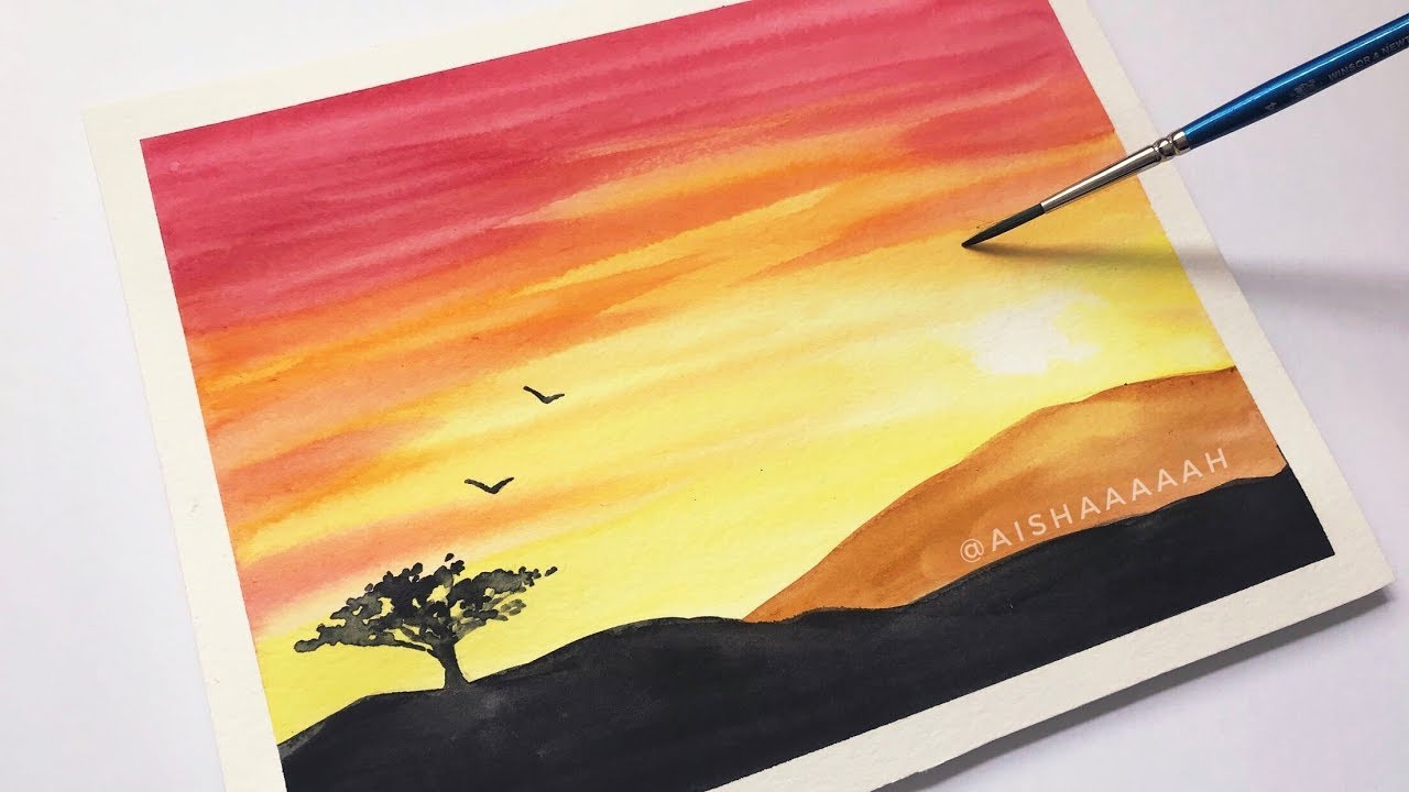 Easy Watercolor Sunset Tutorial For Beginners Step By Step - Youtube