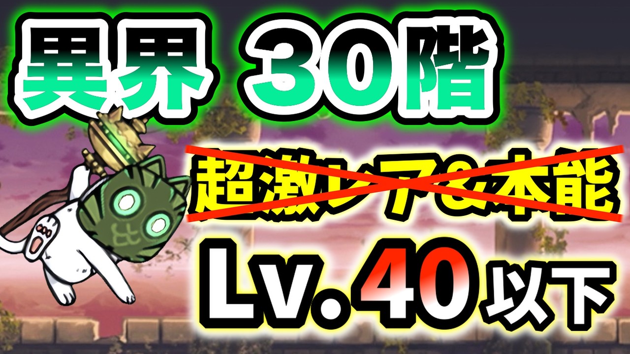 異界にゃんこ塔】30階 超激レアなし＆本能なし・解放レベル40(レベル40