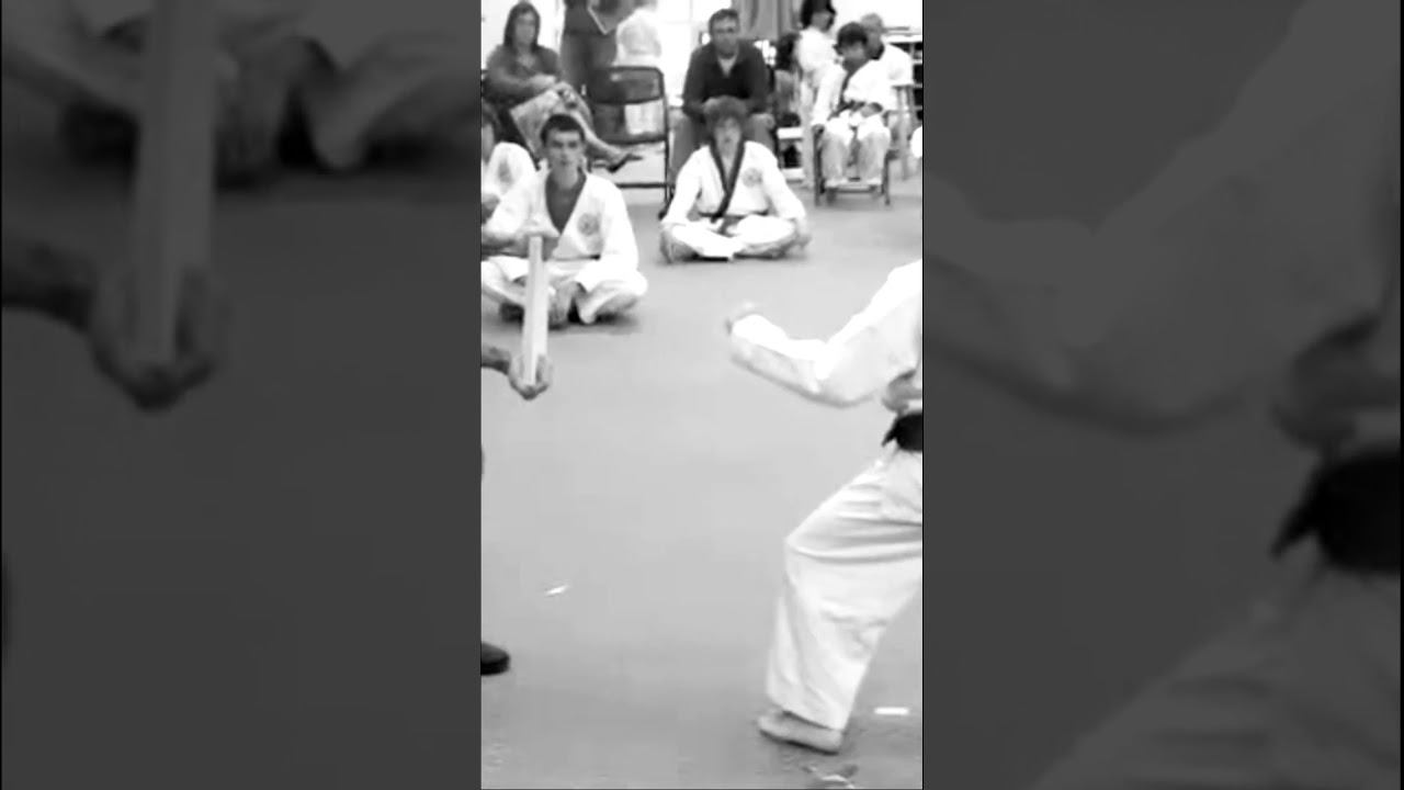 Tang Soo Do jump back kick board break 