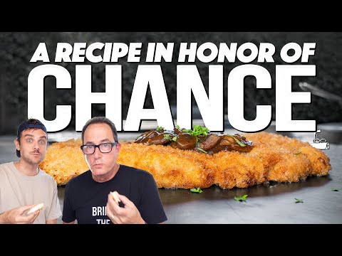 Giant pork schnitzel with mushroom onion gravy, from the video
