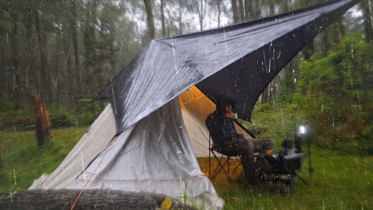 HEAVY RAIN CAMPING With THUNDER‼️Relaxing Cozy Camping in The Rain || Rain Sounds for Sleep