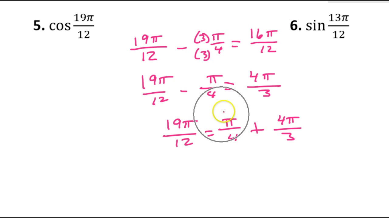 Quiz B (1 to 6) Evaluate Trig Functions Using Sum and Difference