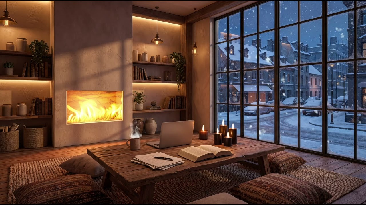 Cozy Luxury Jazz Cafe ❄️ Deep Focus, Relaxing Jazz, and Fireplace Sounds