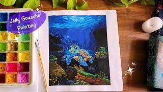 🌊 Anime Underwater Scenery Painting with Jelly Gouache | cozy painting | paint with me
