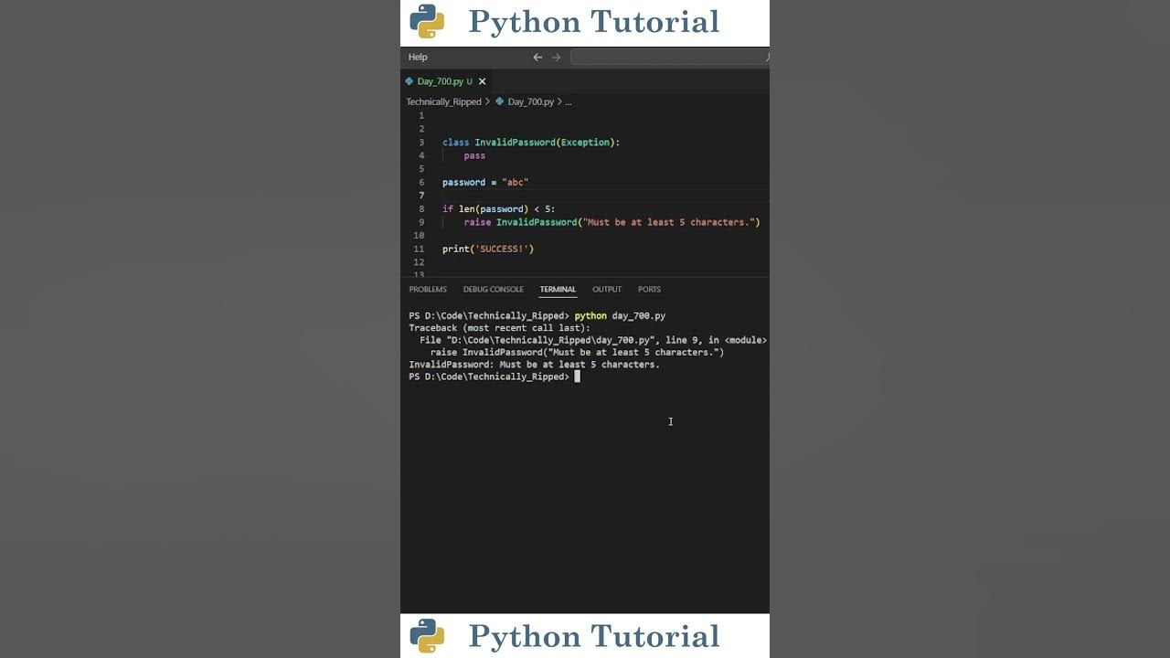 Creating Custom Exceptions In Python | Python Tutorial - YouTube