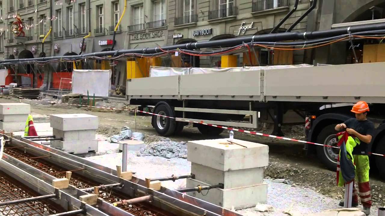 Tram line construction Bern Switzerland YouTube