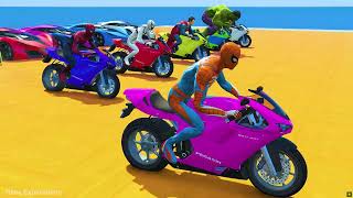 Spiderman Cars Racing Challenge Water Ramp ! SUPERHERO Hulk Spiderman Multi color | GTA 5