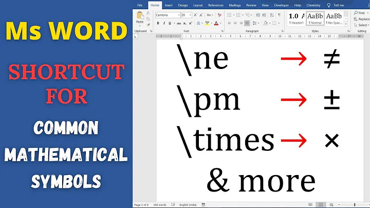 Ms Word shortcut for Commonly used Mathematical & Scientific Symbols like plus minus, therefore etc