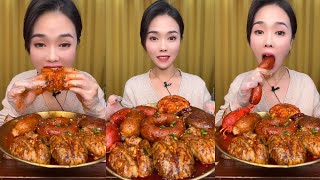 Large intestine + pig brain eating show asmr mukbang