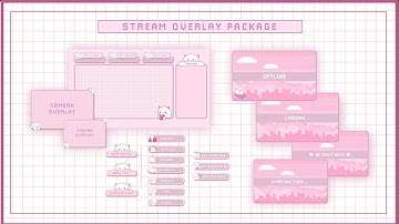 Cute Animated Twitch Stream Overlay Package (Twitch Scene, Panels, Alerts)