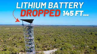 How SAFE is Lithium in a Caravan? || DROPPING a LiFePO4 battery from 15 stories | Fire? Explosion?