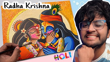 HOLI Drawing,  Radha Krishna Playing Holi,,  Abstract Painting 😍
