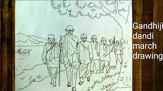 Gandhiji dandi March drawing||how to draw gandhiji