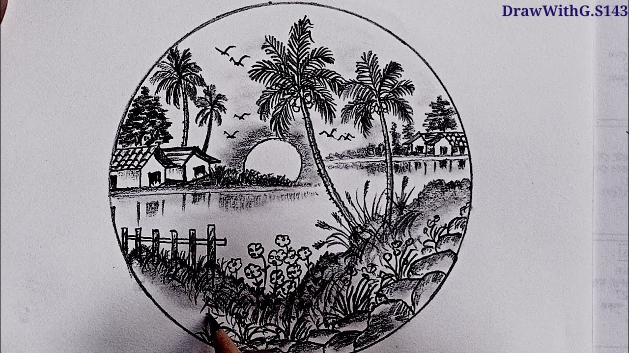 How to draw a beautiful morning scenery view 