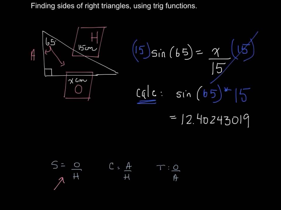 trig solving sides basic probs - YouTube