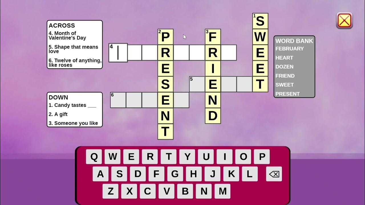 Starfall grades 4 & 5 English Crossword (Valentine version) - YouTube