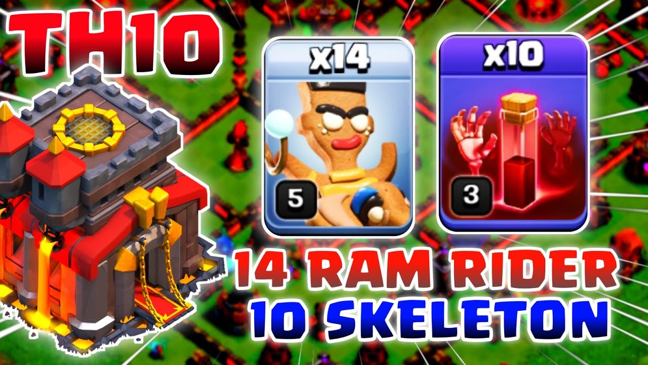 14 RAM RIDER + 10 SKELETON SPELL TH10 ATTACK STRATEGY! - YouTube
