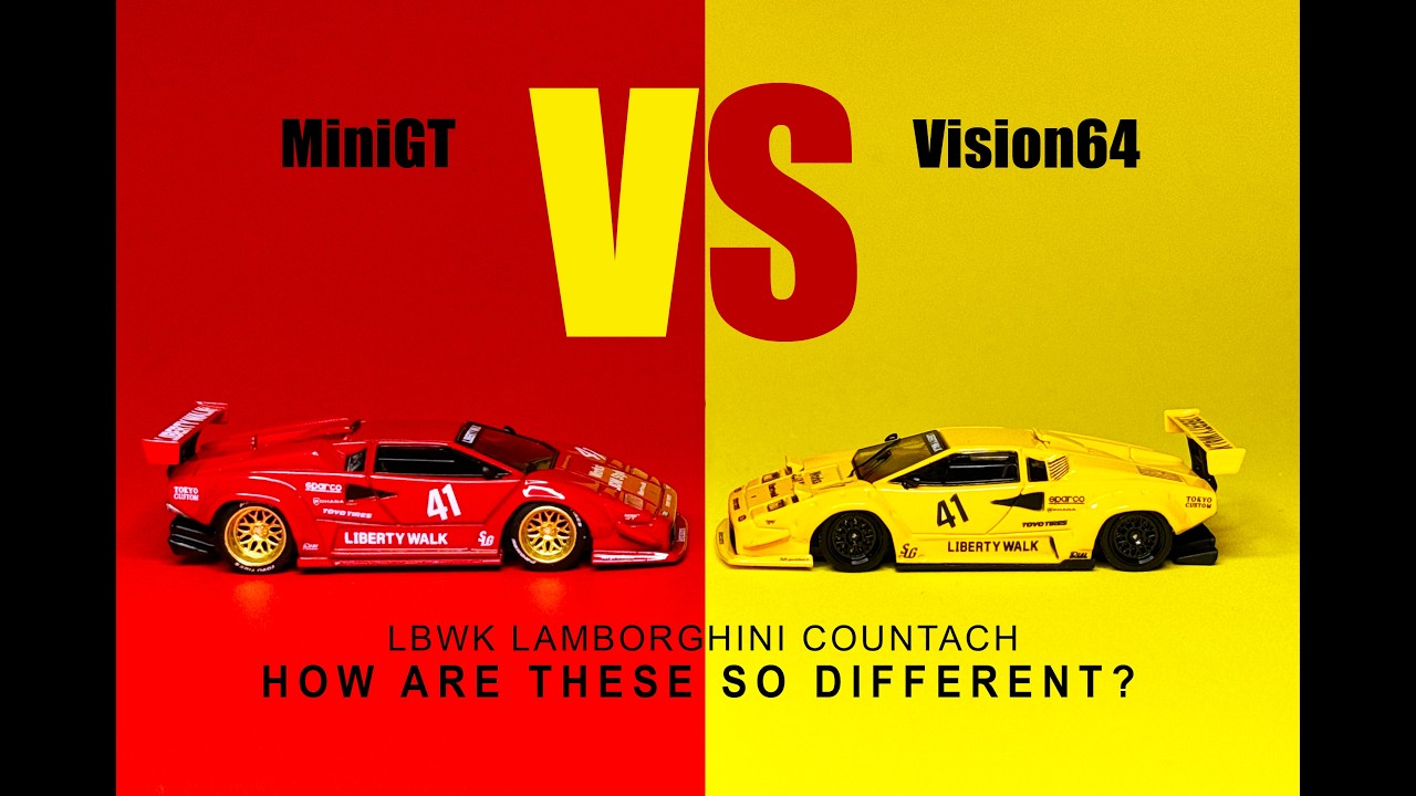 MINI GT LBWK Lamborghini GT LIBERTY X 2台 Liberty Walk Countach Battle! | MiniGT VS Vision64 | HOW are these