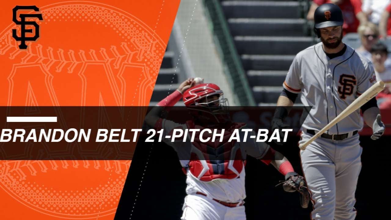 Brandon Belt battles through record 21-pitch at-bat