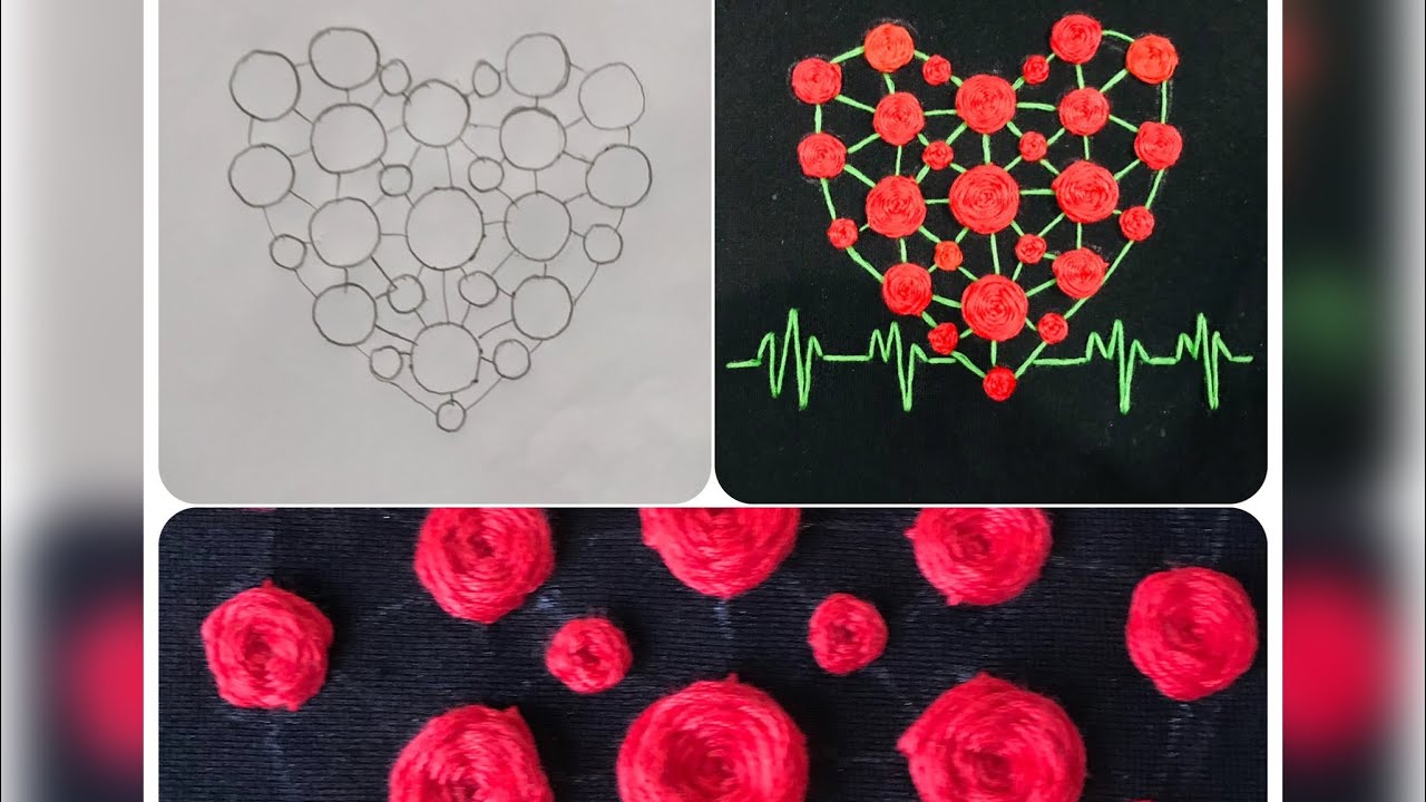 Rose heart hand embroidery design - Woven wheel stitch | hand embroidery design