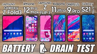 Samsung Z Fold3 против iPhone 12 Pro Max / Z Flip3 / Mi 11 Ultra / OnePlus 9 Pro — ТЕСТ НА РАЗРЯД АККУМУЛЯТОРА!