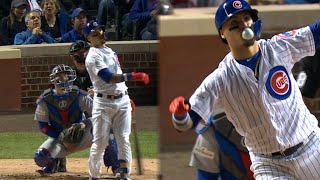 10/18/17: javier baez launches a solo home run in the 2nd inning
before blowing bubble as he belts another homer 5th check out
http://mlb.com/video ...