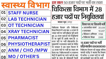 स्वास्थ्य विभाग 15 हजार पद भर्ती 2025 - STAFF NURSE, LAB TECHNICIAN, PHARMACIST, OT TECH, CHO, ANM