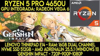 Genshin Impact - RYZEN 5 PRO 4650U (GPU Radeon Vega 6) 2025🎮 | GAME TEST