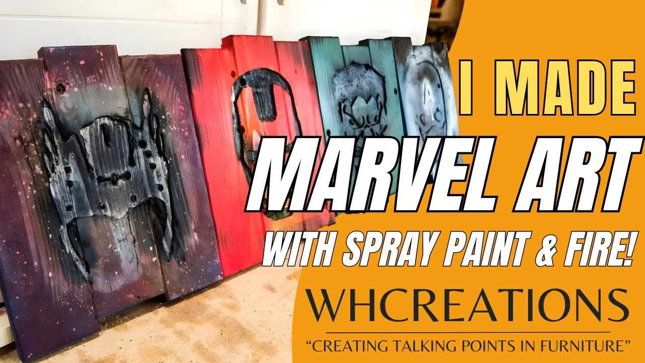 Reclaimed Wood Marvel Artwork with Spray Paint & Fire YouTube