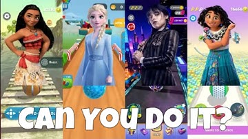 Moana In Rollance vs Elsa In Fast Ball Jump vs Wednesday In Going Balls vs Mirabel In Action Balls