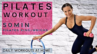 50-MIN PILATES WORKOUT (pilates ring + weights) | All Level Workout