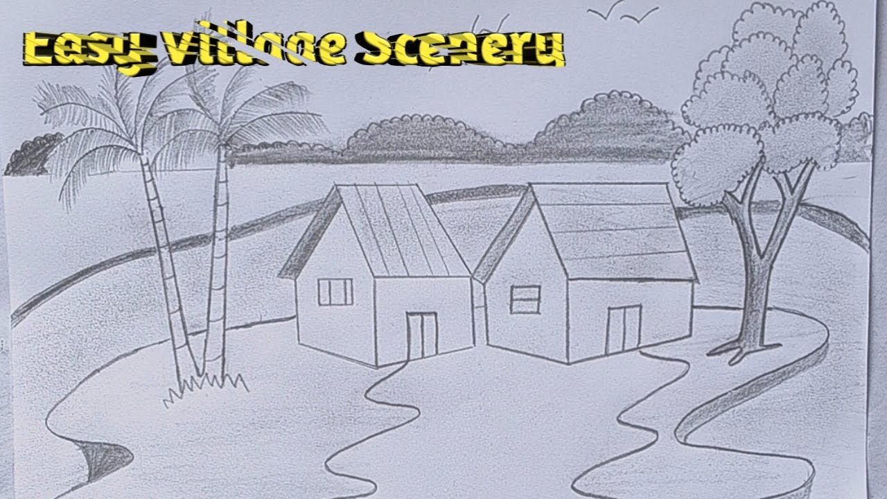 Easy Village Scenery Drawing Step by Step for Beginners