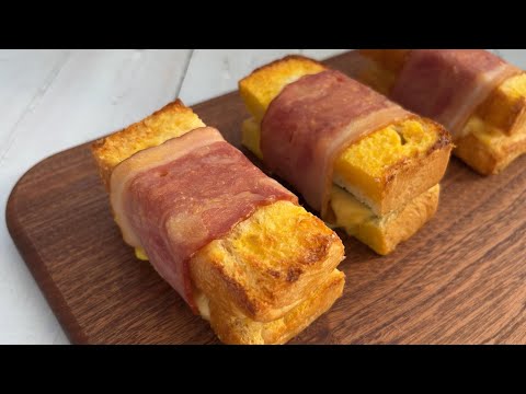 美味早餐，五分鐘自制培根吐司的简单食谱 ，平底鍋 & 烤箱 ｜Bacon Toast