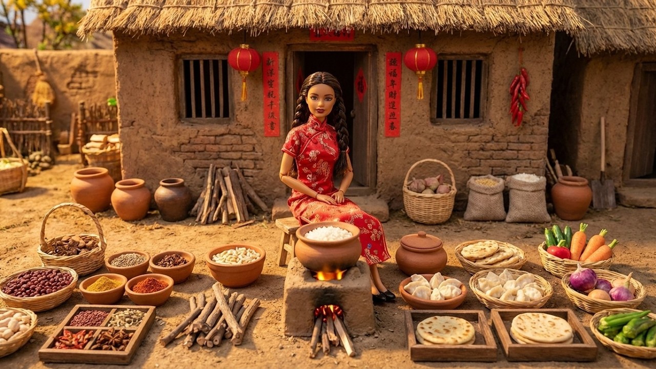 Miniature Doll Cooking Rajma Chawal in China Village  | Tiny Kitchen ASMR Story