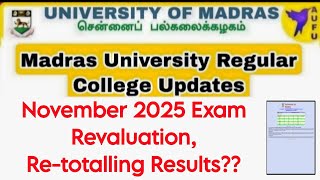 Madras University Regular November Exam Revaluation and Re-totalling Results 👍