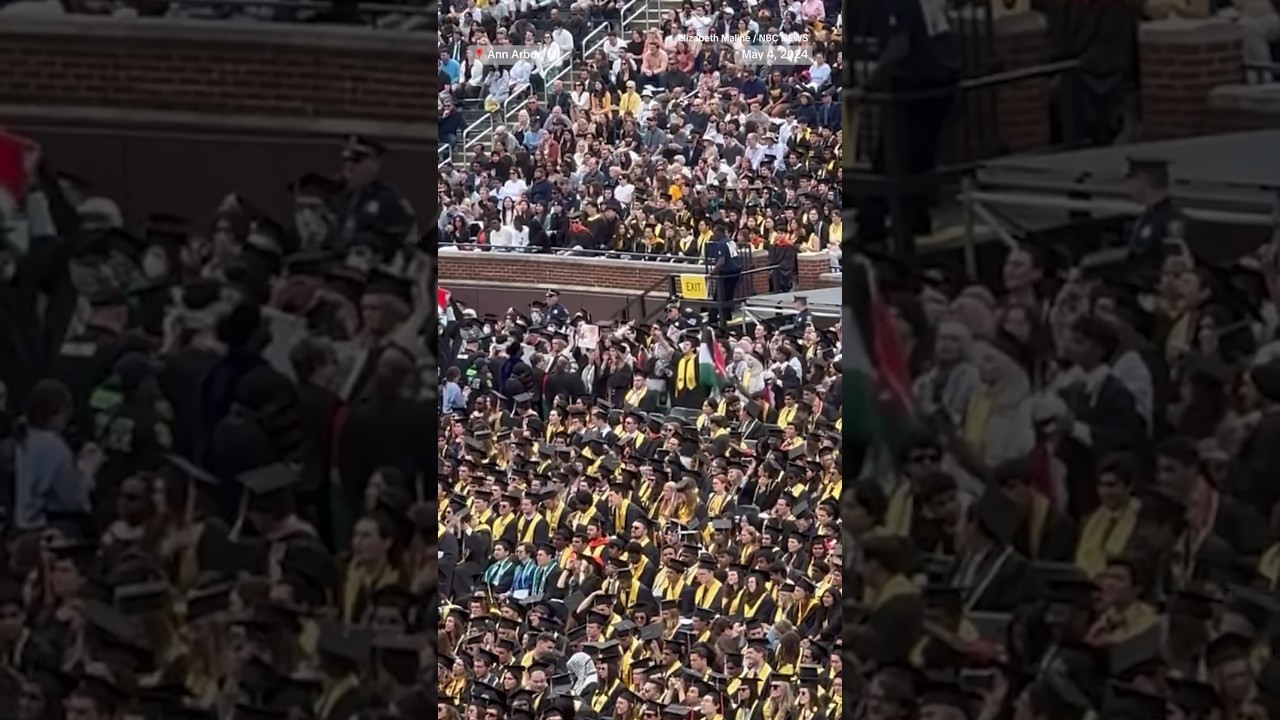 Pro-Palestinian protesters chant at University of Michigan spring commencement Pro-Palestinian protesters chant at University of Michigan spring commencement