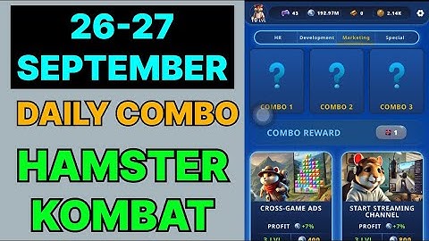 HAMSTER KOMBAT GAMEDEV DAILY COMBO | HAMSTER KOMBAT DAILY COMBO | 26 SEPTEMBER HAMSTER DAILY COMBO